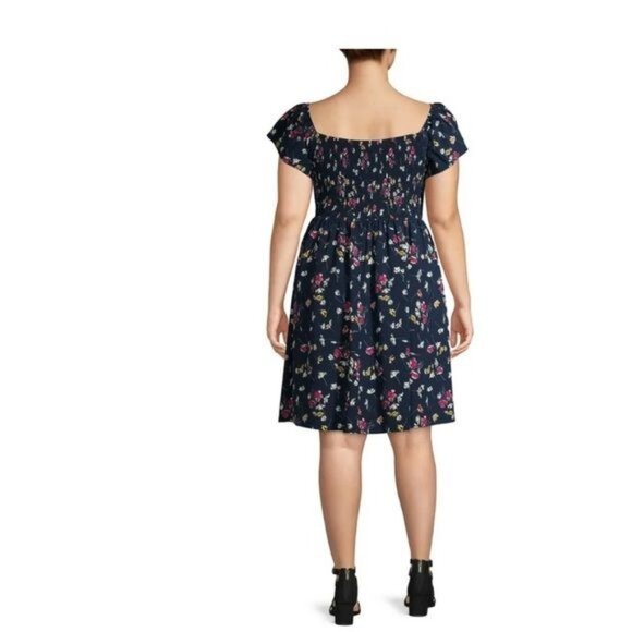 Terra & Sky Womens Plus Size 3X Floral Smocked Midi Dress With Ruffle Sleeves - - Picture 2 of 8